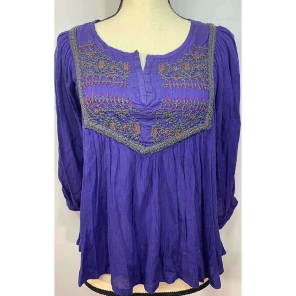 Ecote Women Purple Embroidered Baby Doll Top‎ Size XS